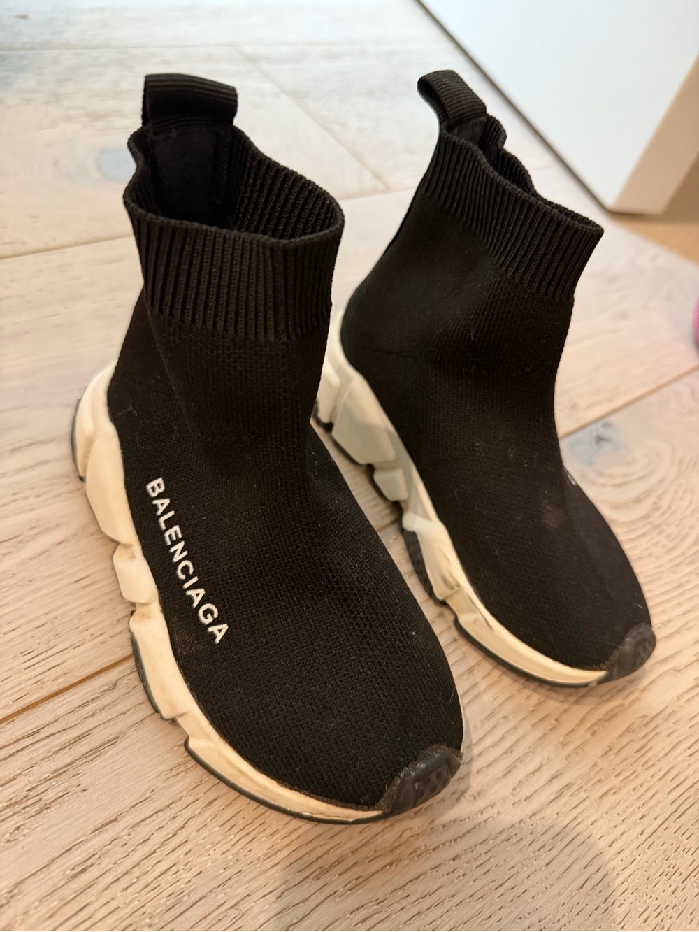 Balenciaga Kids Black Knit Sock Sneakers with White Soles